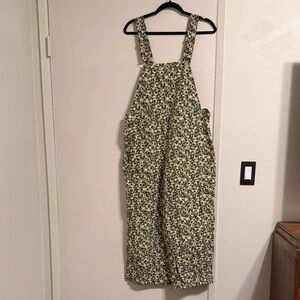 Zara Green and Cream Floral Patterned Overalls